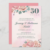 Pink Watercolor Blume 50 Jahre Hochzeit Einladung (Vorne/Hinten)