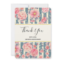 Pink Watercolor Blume auf Streifen Danke