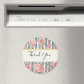 Pink Watercolor Blume auf Streifen Danke Magnet (In Situ (Geschirrspüler))