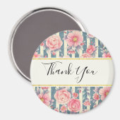 Pink Watercolor Blume auf Streifen Danke Magnet (Vorderseite/Rückseite)