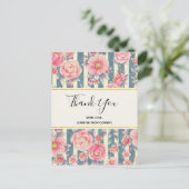 Pink Watercolor Blume auf Streifen Danke Postkarte (Stehend Vorderseite)