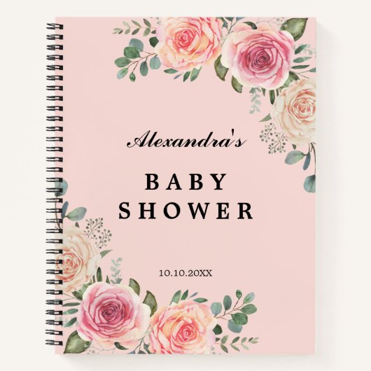 Pink Watercolor Blume Babydusche Notizblock (Vorderseite)