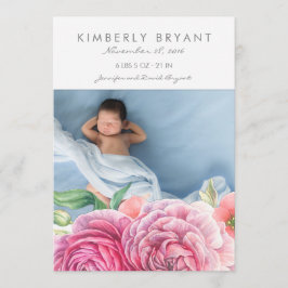 Pink Watercolor Blume Foto Baby Girl Birth Ankündigung