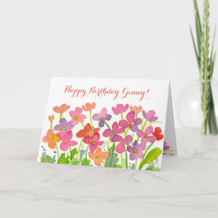 Pink Watercolor Blume Glücklich zum Geburtstag Ind Karte