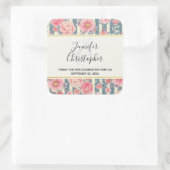 Pink Watercolor Blume Hochzeit Danke Quadratischer Aufkleber (Tasche)