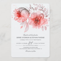 Pink Watercolor Blume Hochzeit Einladung