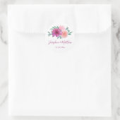 Pink Watercolor Blume Hochzeit Runder Aufkleber (Tasche)