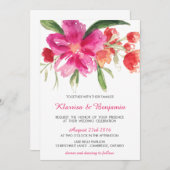 Pink Watercolor Blume Posy Wedding Einladung (Vorne/Hinten)