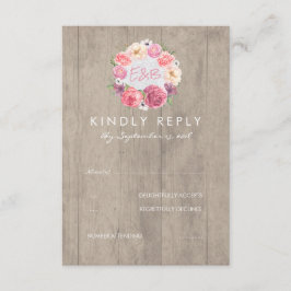 Pink Watercolor Blume Rustic Wood Wedding RSVP Karte