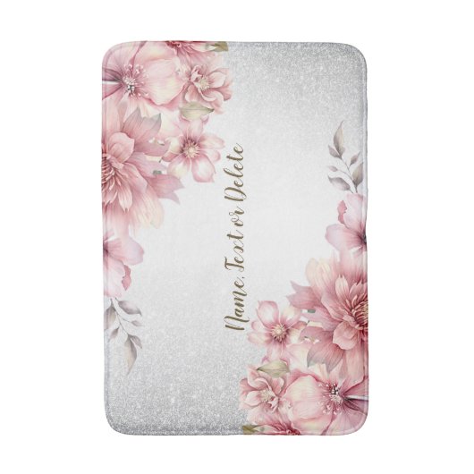 Pink Watercolor Blume Shiny Glitzer Moderne Badematte (Vorderseite Vertikal)