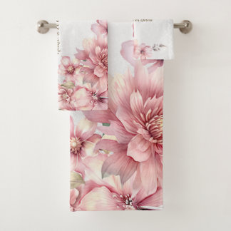 Pink Watercolor Blume Shiny Glitzer Moderne Badhandtuch Set