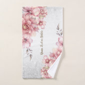 Pink Watercolor Blume Shiny Glitzer Moderne Badhandtuch Set (Handtuch)