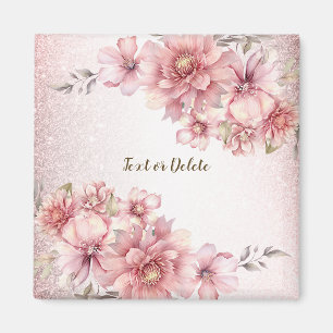 Pink Watercolor Blume Shiny Glitzer Moderne Magnet