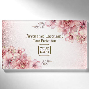 Pink Watercolor Blume Shiny Glitzer Moderne Namenschild