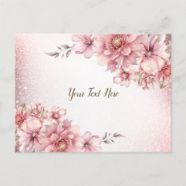 Pink Watercolor Blume Shiny Glitzer Moderne Postkarte