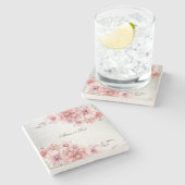 Pink Watercolor Blume Shiny Glitzer Moderne Steinuntersetzer (Seitenansicht)