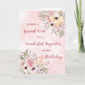 Pink Watercolor Blume Stepsister Birthday Karte (Vorderseite)
