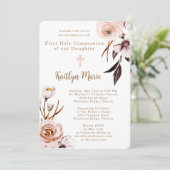 Pink Watercolor Blume Tochter Erste Kommune Einladung (Stehend Vorderseite)