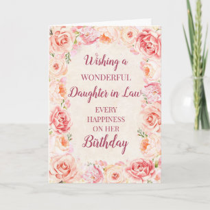 Pink Watercolor Blume Tochter von Law Birthday Karte