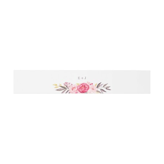 Pink Watercolor Blume Wedding Einladende Bauchband Einladungsbanderole (Flach)