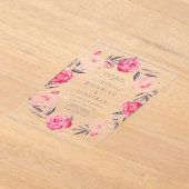 Pink Watercolor Blume Wreath Wedding Acryleinladungen (Ablage )