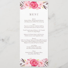 Pink Watercolor Blume Wreath Wedding Menu Menükarte