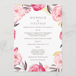 Pink Watercolor Blume Wreath Wedding Program Programm