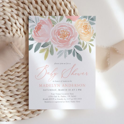 Pink Watercolor Blumenfrühlingsdusche Einladung