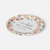 Pink Watercolor Blumengarten Kinderdusche Pappteller (Schrägansicht)