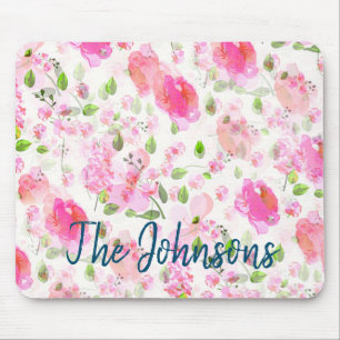 Pink Watercolor Blumengarten Muster Mousepad