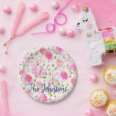 Pink Watercolor Blumengarten Muster Pappteller (Party)