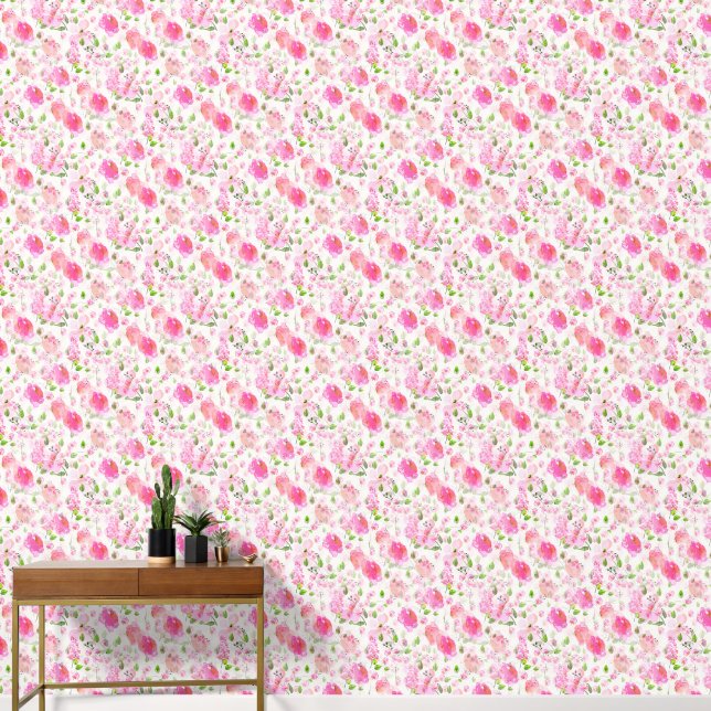 Pink Watercolor Blumengarten Muster Tapete (Korridor)