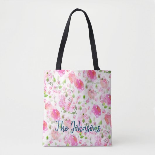 Pink Watercolor Blumengarten Muster Tasche (Vorderseite)