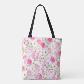 Pink Watercolor Blumengarten Muster Tasche (Rückseite)
