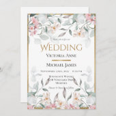 Pink Watercolor Blumengrün Hochzeit Einladung (Vorne/Hinten)