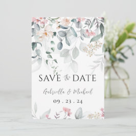 Pink Watercolor Blumengrün Hochzeit Save The Date