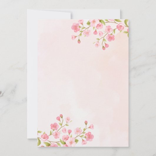 Pink Watercolor Blumenkirsche Blossom Hochzeit Einladung (Rückseite)