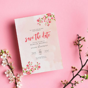Pink Watercolor Blumenkirsche Blossom Hochzeit Save The Date