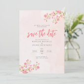 Pink Watercolor Blumenkirsche Blossom Hochzeit Save The Date (Stehend Vorderseite)