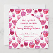 Pink Watercolor Blumenmuster Abend Empfang Einladung (Vorderseite)