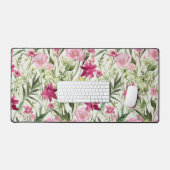 Pink Watercolor Blumenmuster Personalisierter Name Schreibtischunterlage (Tastatur & Maus)