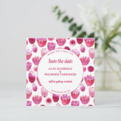Pink Watercolor Blumenmuster Save the Date Einladung (Stehend Vorderseite)