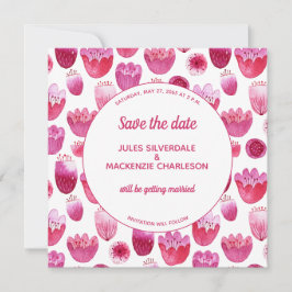 Pink Watercolor Blumenmuster Save the Date Einladung