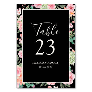 Pink Watercolor Blütenblütenblüte Navy Schwarze Ho Tischnummer