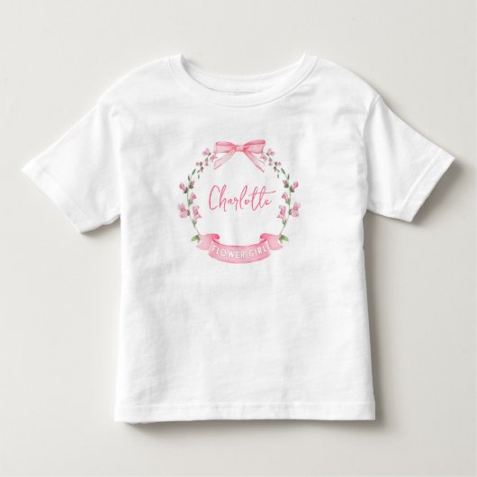 Pink Watercolor Blütenbraun Individuelle Name Blum Kleinkind T-shirt (Vorderseite)