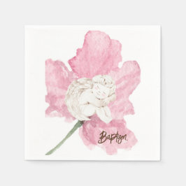 Pink Watercolor Blütenweißer Engel Taufe Serviette