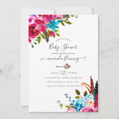 Pink Watercolor Boho Chic Floral Baby Dusche Einladung (Vorderseite)
