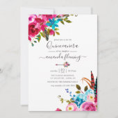 Pink Watercolor Boho Chic Floral Quinceañera Einladung (Vorderseite)