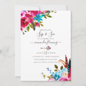 Pink Watercolor Boho Chic Floral Quinceañera Einladung (Vorderseite)