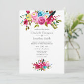 Pink Watercolor Boho Chic Floral Wedding Einladung (Stehend Vorderseite)